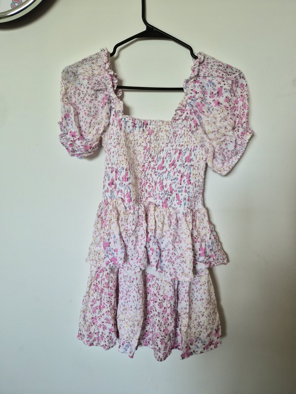 Floral Puff Sleeve Smocked Mini Dress - Pink & White - Picture 3 of 5